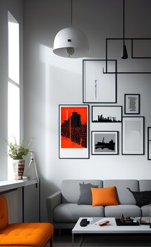 interior modern living room, decoration plant, table, lamp, armchair with pillows, temlate for designer using Generative Ai technologie