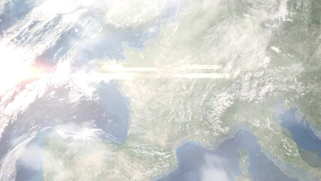 Zoom in from space and focus on Chateauroux, France. 3D Animation. Background for travel intro. Elements of this image furnished by NASA