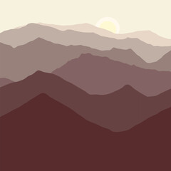 Sunset in the mountains. Scenery. Vector illustration.