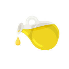 Olive oil is dropping from the glass bottle. Design element for menu, label, packaging isolated on white backgound. Vector illustration.
