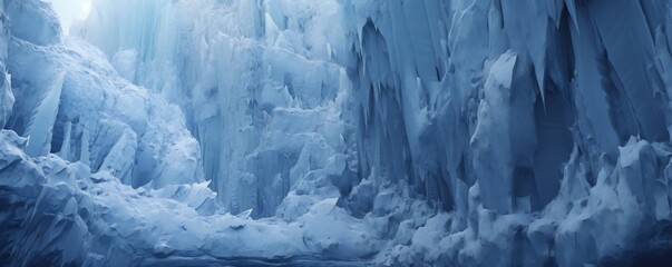 Luminous blue crystal ice glacial texture palace arctic frost snow ice, fog, foreboding,diffused light, smooth sharp rendering, hyper realistic, Intricate fine details Generative AI
