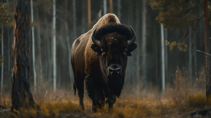 Wood Bison in the Enchanting Boreal Forest. Generative AI