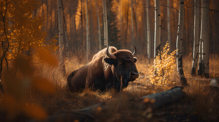 Wood Bison in the Enchanting Boreal Forest. Generative AI