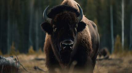 Wood Bison in the Enchanting Boreal Forest. Generative AI