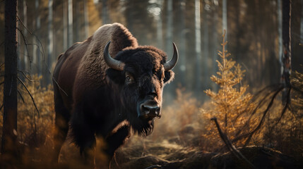 Wood Bison in the Enchanting Boreal Forest. Generative AI