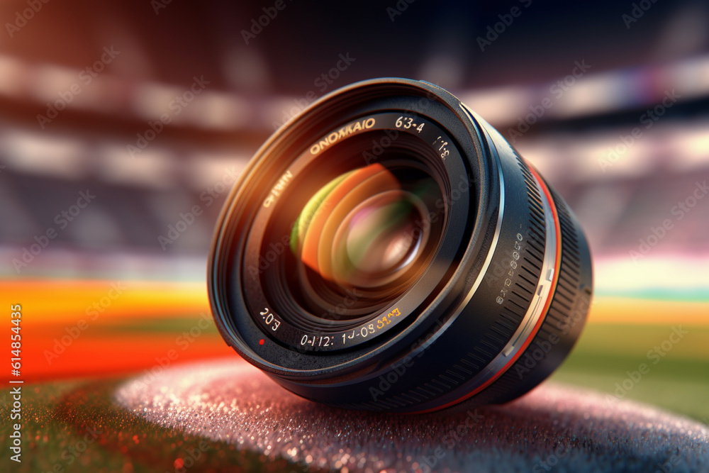 Leinwandbilder a dynamic shot of a camera lens capturing a fast-moving subject, such as a sports event or wildlife,