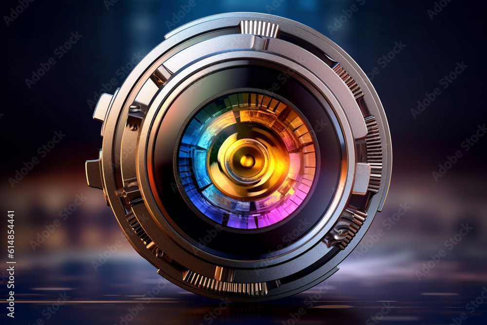 Poster  A conceptual image of a camera lens as a key, unlocking the secrets of the world through the art of photography.  Generative AI technology.