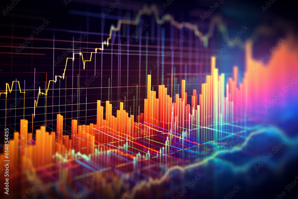Leinwandbilder a close-up photograph of a stock market chart showing the fluctuating lines of different stocks, sym