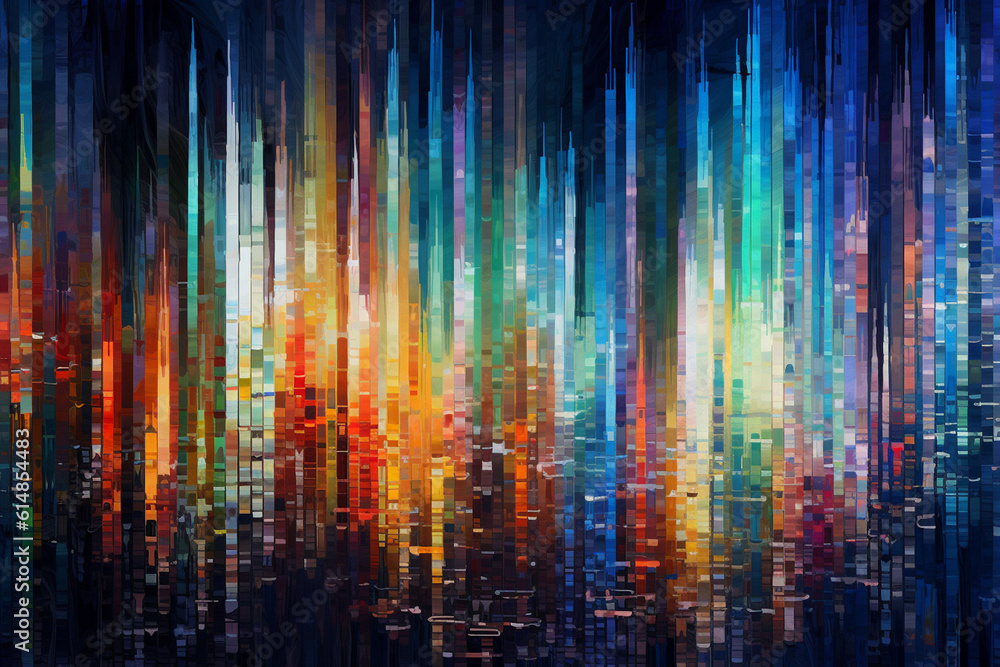 Poster an abstract digital artwork of stock market chart lines transformed into vibrant brush strokes, blen