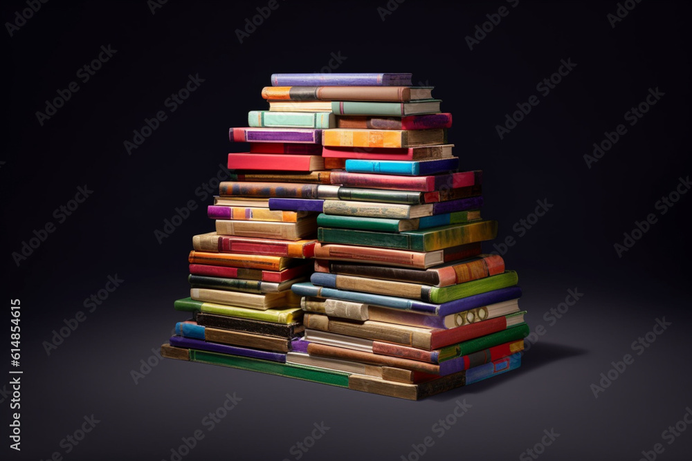 Fototapete  A photograph of a stack of colorful books arranged in a neat and orderly manner, representing the importance of knowledge and education in a visually appealing way. Generative AI technology.