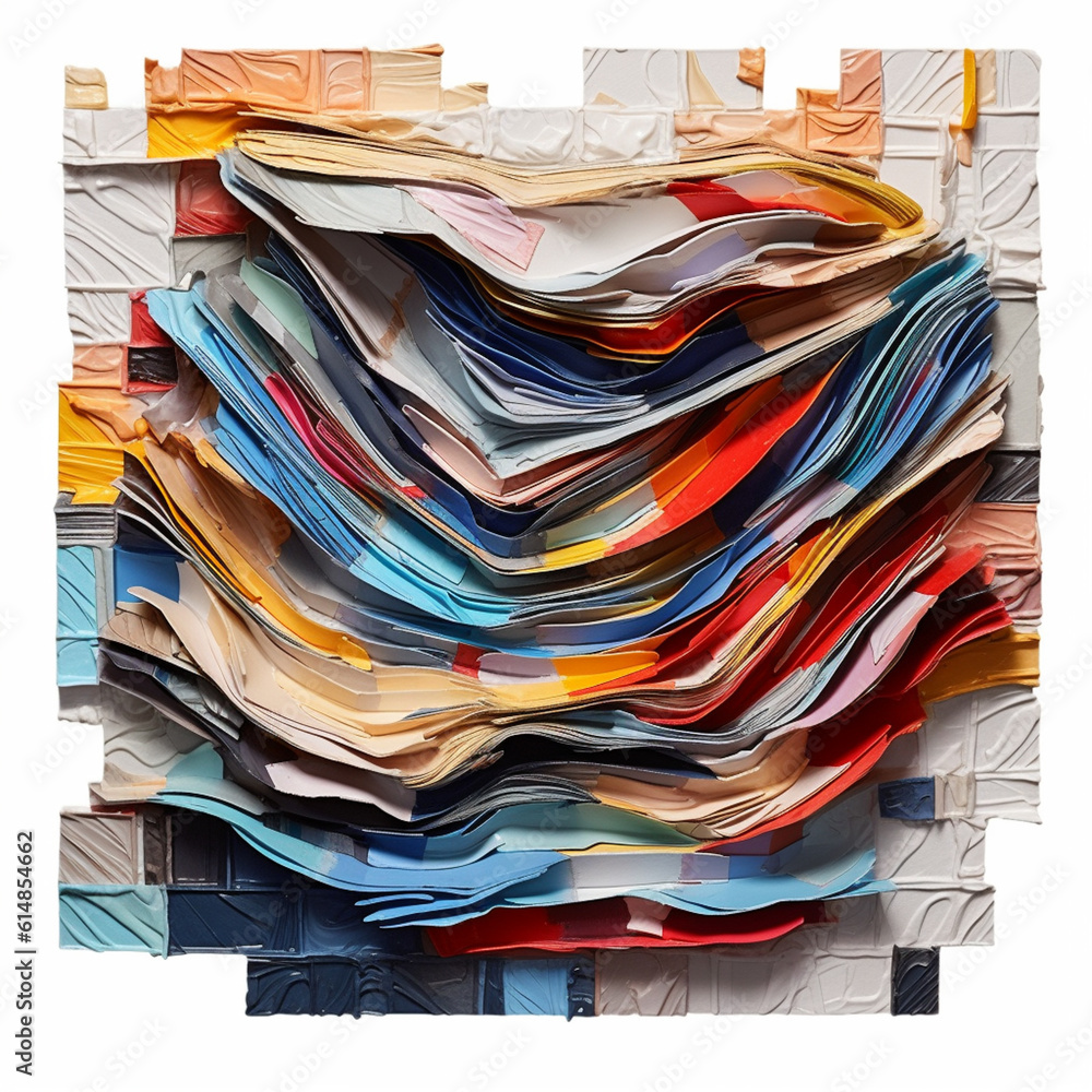 Leinwandbilder an abstract collage of torn book pages arranged in a visually striking composition, evoking a sense 