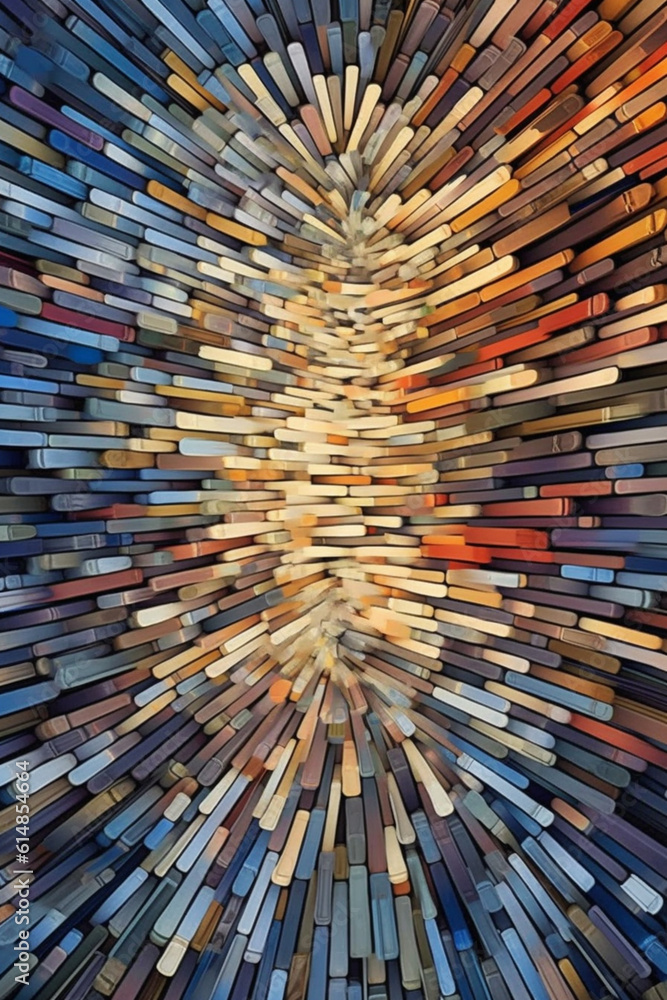 Fototapete a digital composition of abstract book covers arranged in a mosaic-like pattern, creating a visually
