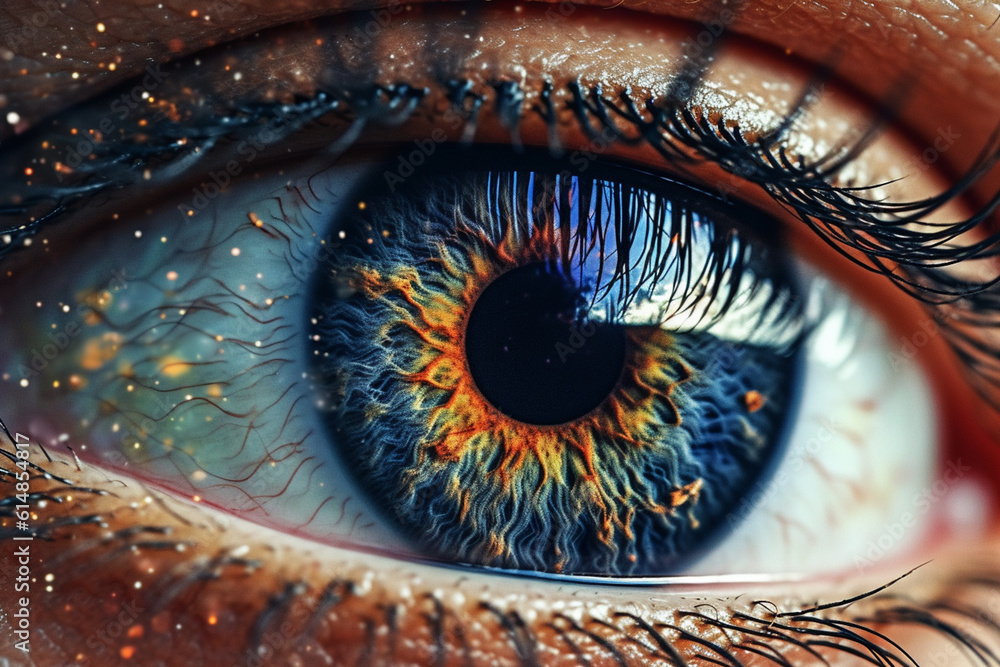 Aufkleber a close-up photograph of a person's eye reflecting a starry sky, emphasizing the idea that the unive