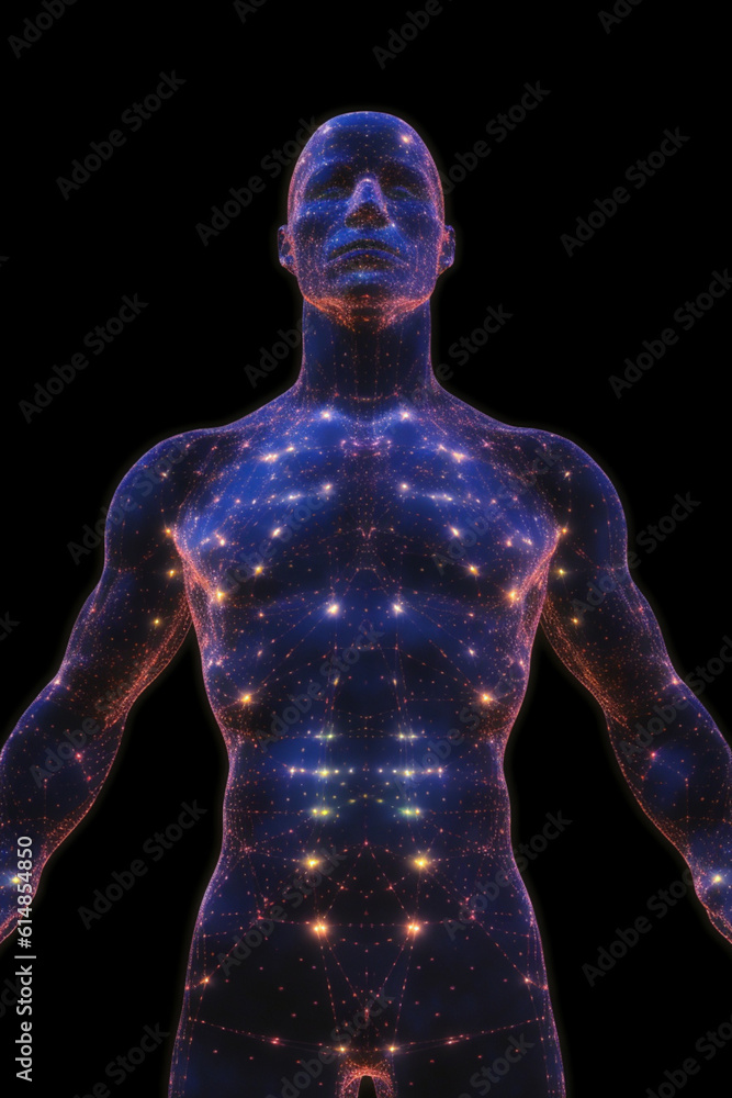 Fototapete person's body composed of constellations, highlighting the notion that we are made of stars and conn