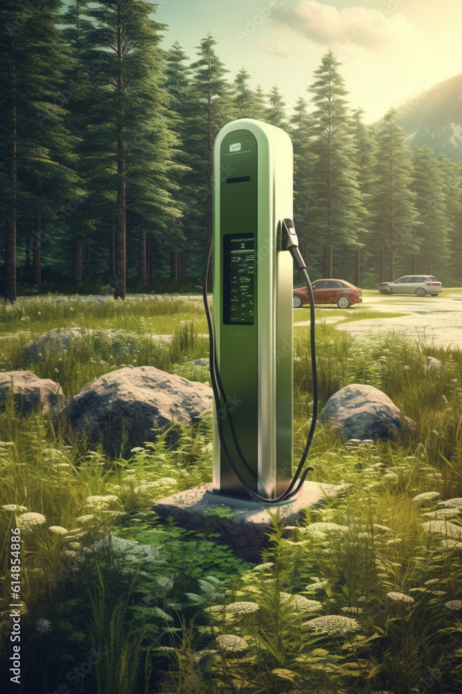 Leinwandbilder an image of a charging station located in a scenic and natural environment, showcasing the integrati