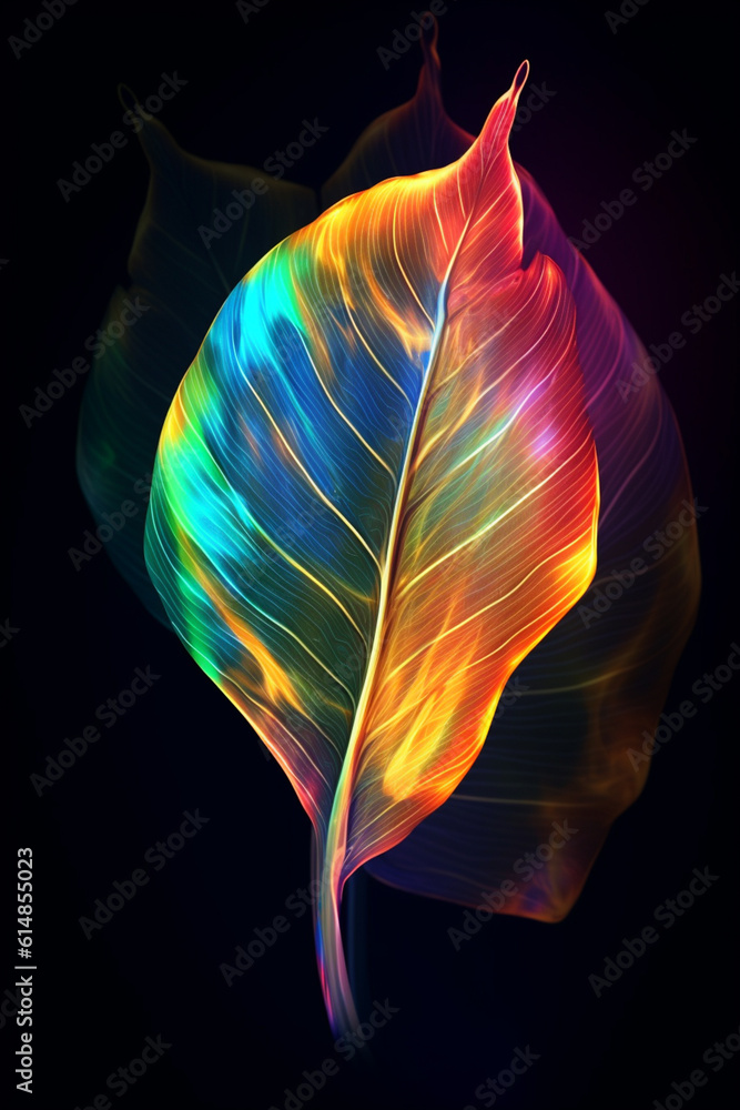 Aufkleber A digitally manipulated image of an abstract leaf, with distorted proportions and dreamlike colors, representing the transformative and ever-changing nature of life.  Generative AI technology.