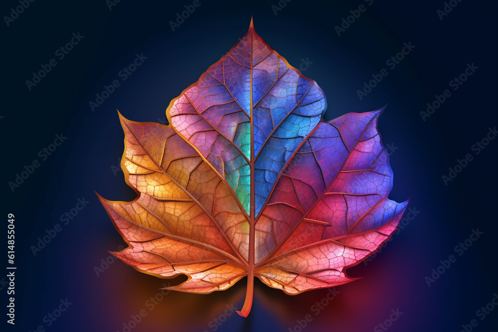 Aufkleber  A digital artwork of an abstract leaf made up of geometric shapes and patterns, creating a visually striking and contemporary interpretation of nature.  Generative AI technology.