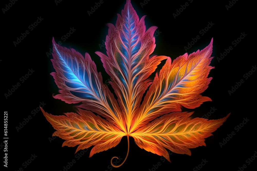 Aufkleber  A digital fractal art image inspired by a leaf's intricate patterns, with intricate fractal shapes and mesmerizing color gradients.  Generative AI technology.