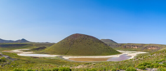 Beautiful landscape with mountain and lake The local name of Lake Meke in Konya 