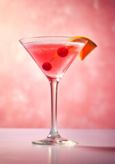 Cosmopolitan cocktail on light rustic background. Summer fresh pink cocktail. Generative AI