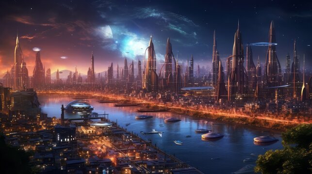 futuristic city landscape, panoramic view
