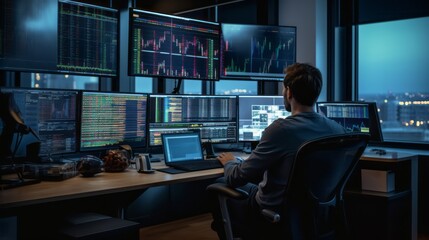 broker doing trading at desk with screens