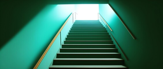 Low Angle View of a Staircase with cyan walls in Hard Lighting using Chiaroscuro style