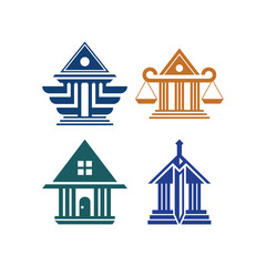 Set Justice Building logo and icon design template, suitable for your company