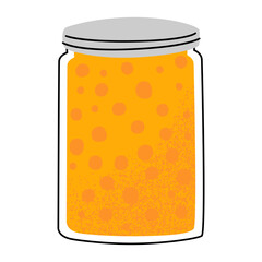 Flat vector illustration of a glass jar with homemade jam. Sweet traditional dessert. Isolated design on a white background.