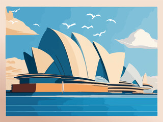 Naklejka premium Sydney City Opera House Background Vector Illustration Design