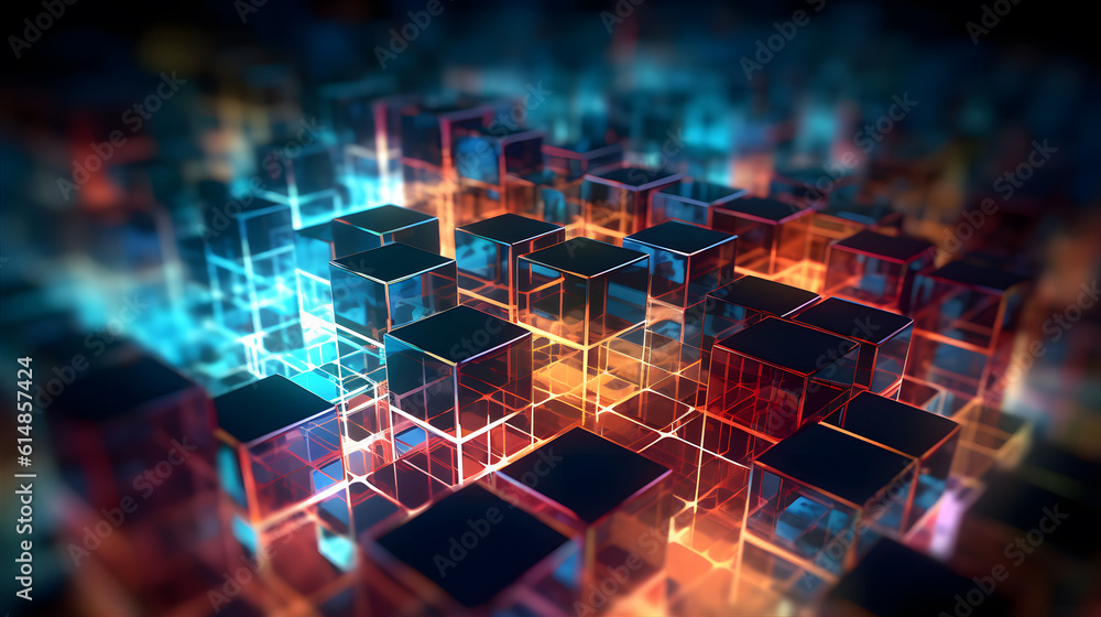 Poster futuristic cyberspace background, 3d style of data processing. futuristic technology. colorful cubes