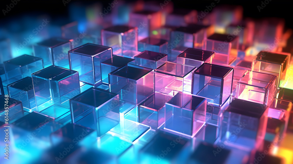Canvas Prints futuristic cyberspace background, 3d style of data processing. futuristic technology. colorful cubes