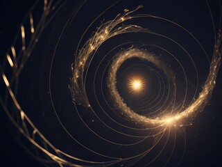 Abstract space background with golden spiral on black background. ai generative