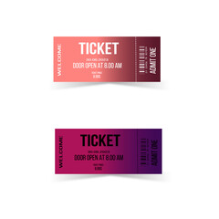 Two tickets for circus, concert, boarding, lottery, movie and coupon white background