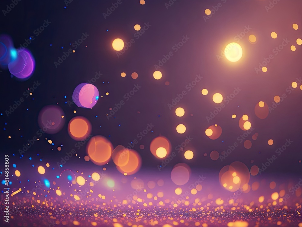 Poster magical neon background with bokeh and tiny. ai generative