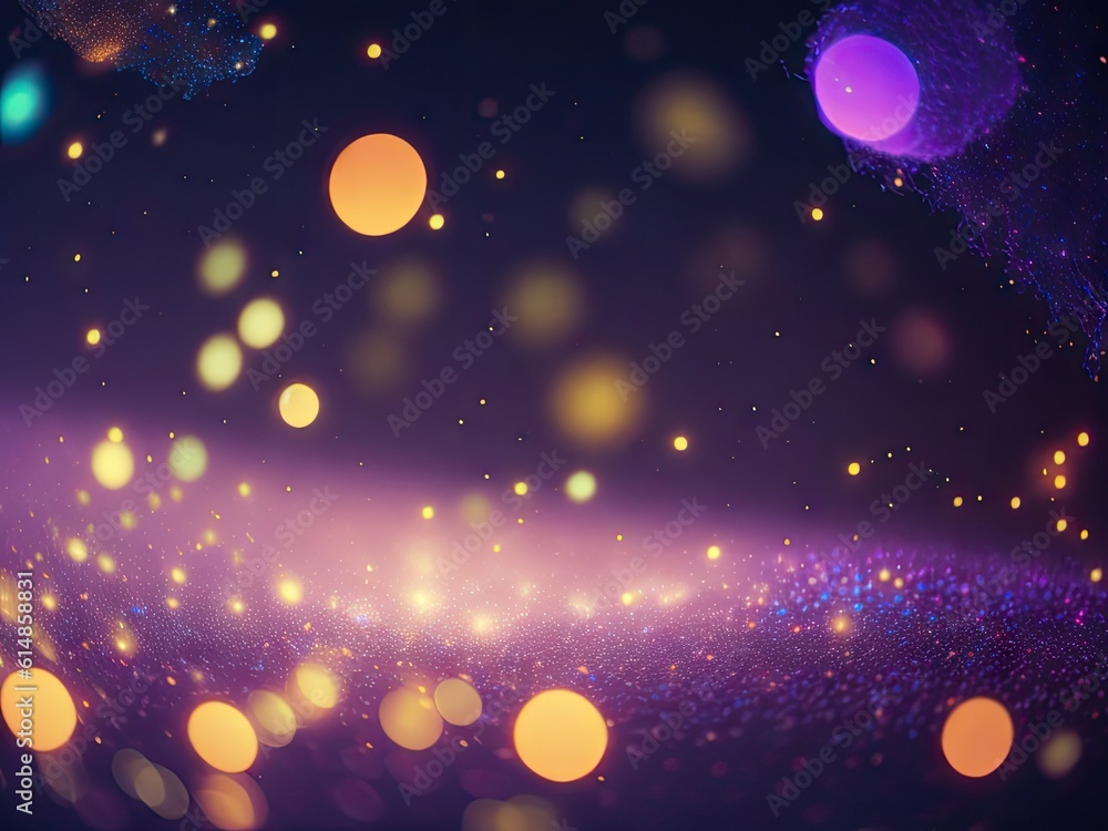 Poster magical neon background with bokeh and tiny. ai generative