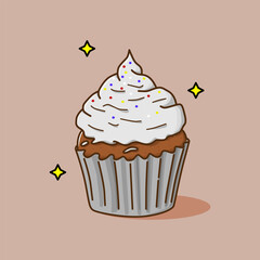 Cupcake illustration vector. Illustration of a cupcake with cream on top. Illustration of cupcakes.