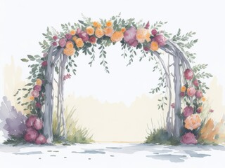 wedding arch for outdoor ceremony watercolor. ai generative