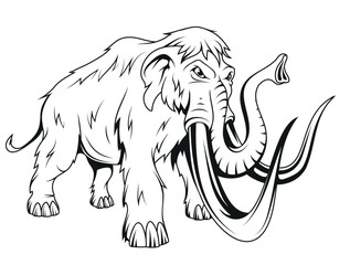 Mammoth. Vector illustration of a sketch elephant with tusks. Animals before our era, paleontology, history, archeology and culture