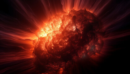 The fiery heat of the exploding galaxy illuminates the night generated by AI