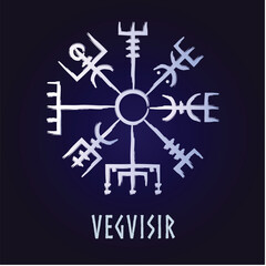 Hand drawn full editable norse symbol of vegvisir also known as viking compass.