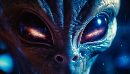 Spooky alien animal head glows in futuristic blue fantasy portrait generated by AI