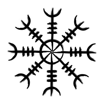 Hand drown full editable norse symbol of aegishjalmur also known as Helm of Awe.