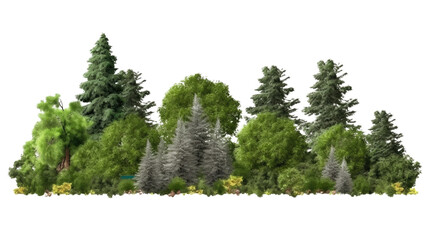 Zestaw izolowanych drzewek ogrodowych na przezroczystym tle, AI generated.