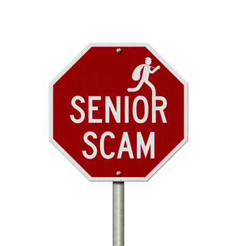 Senior Scam message on red street stop sign