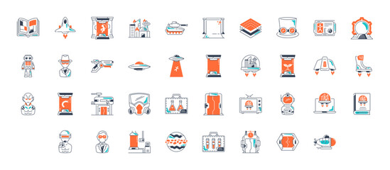 Set of thin science fiction icons. Vector icon illustration
