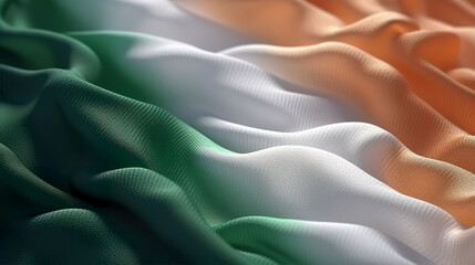 Republic of Ireland tricolour silk fabric flag with ripples background. A.I. Generated.