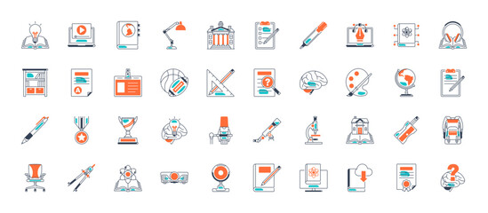 Learning icon set. Containing study, graduation, student, knowledge, learning, school and stationery icons. Solid icon set. Vector illustration.
