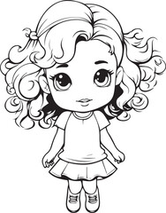 Coloring Book Page with little girl , Coloring page outline of a cute little girl , Vector