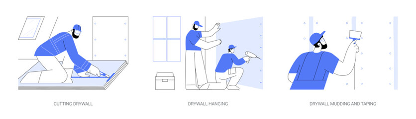 Drywalling service abstract concept vector illustrations.